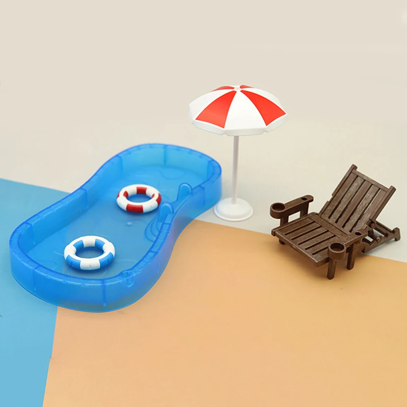 1Set casa Papusa de simulare Drăguț Mini piscină de înot cerc scaun de plajă set modelul