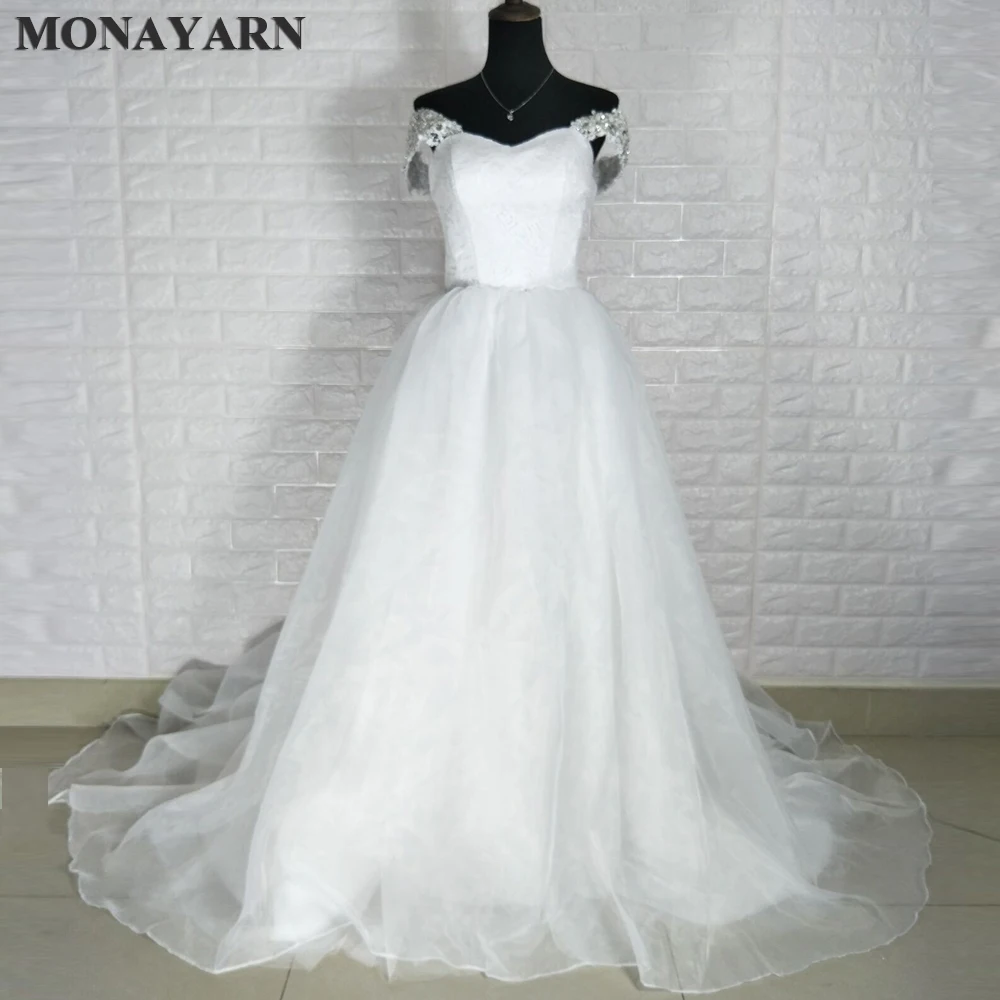 2017 Elegant cuvânt guler rochie de dantelă de cristal rochie de mireasa sexy alb rochie de mireasa Vestido De Noiva