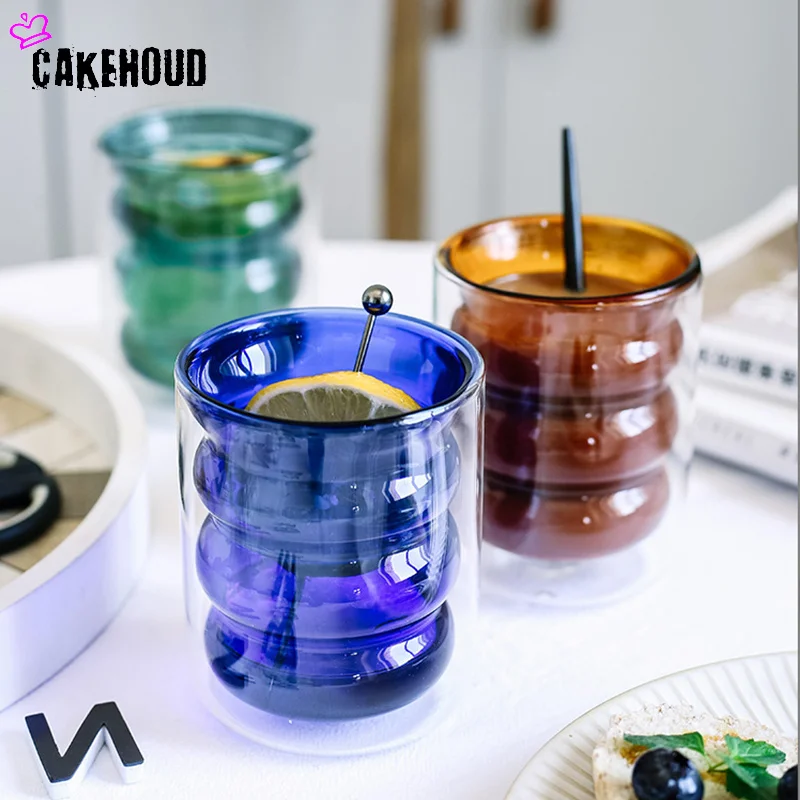 Creative Formă de Spirală Dublă Perete de Sticlă Ceașcă Ceașcă de Cafea Cana de Multi-culoare Opțional Manual de Sticlă rezistente la Căldură Cupe Drinkware