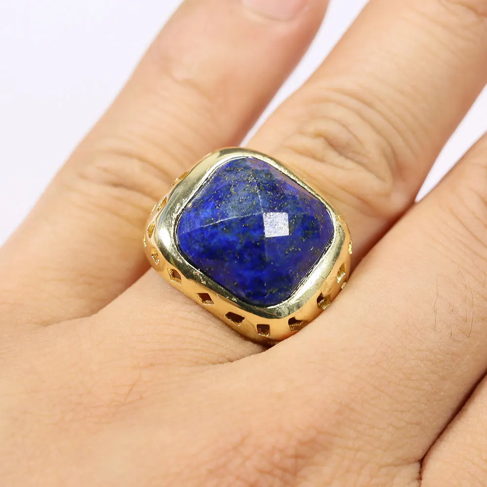 GG Bijuterii Natural Lapis Lazuli Albastru Fatetat Pătrat Inel de Aur de culoare Galvanizare Inele Reglabile Moda Lady Cadouri