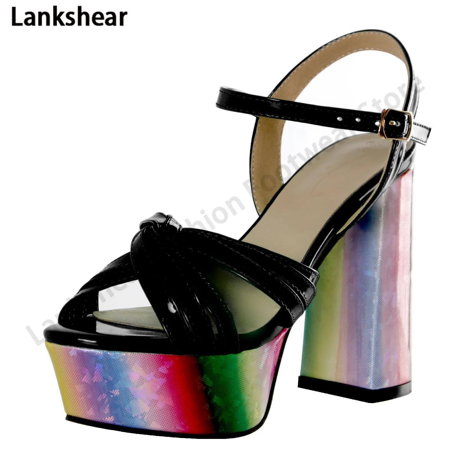 Lankshear Elegant Amestecat-Culori De Înaltă Sandale Cu Platforma Indesata Toc Sandale Mozaic Catarama Toc Gros Sandale Pantofi Rochie