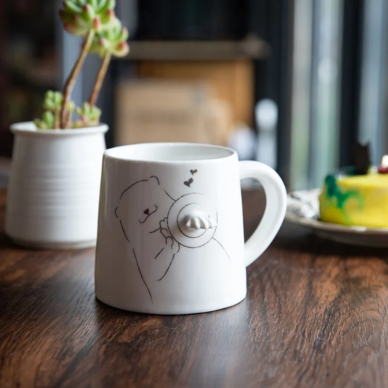 Simplu Tridimensional Cana Cești De Cafea Pentru Acasă Desene Animate Cani Ceramice Cupa Cu Capac Mic Dejun Lapte Cupe Pentru Bucătărie Acasă Accesso